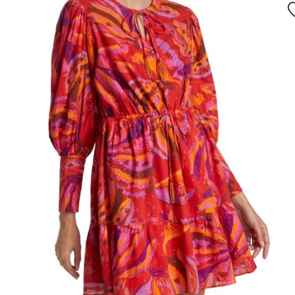 FARM Rio Banana Juice red, orange & brown long sleeve Cotton Minidress size S - Picture 3 of 12